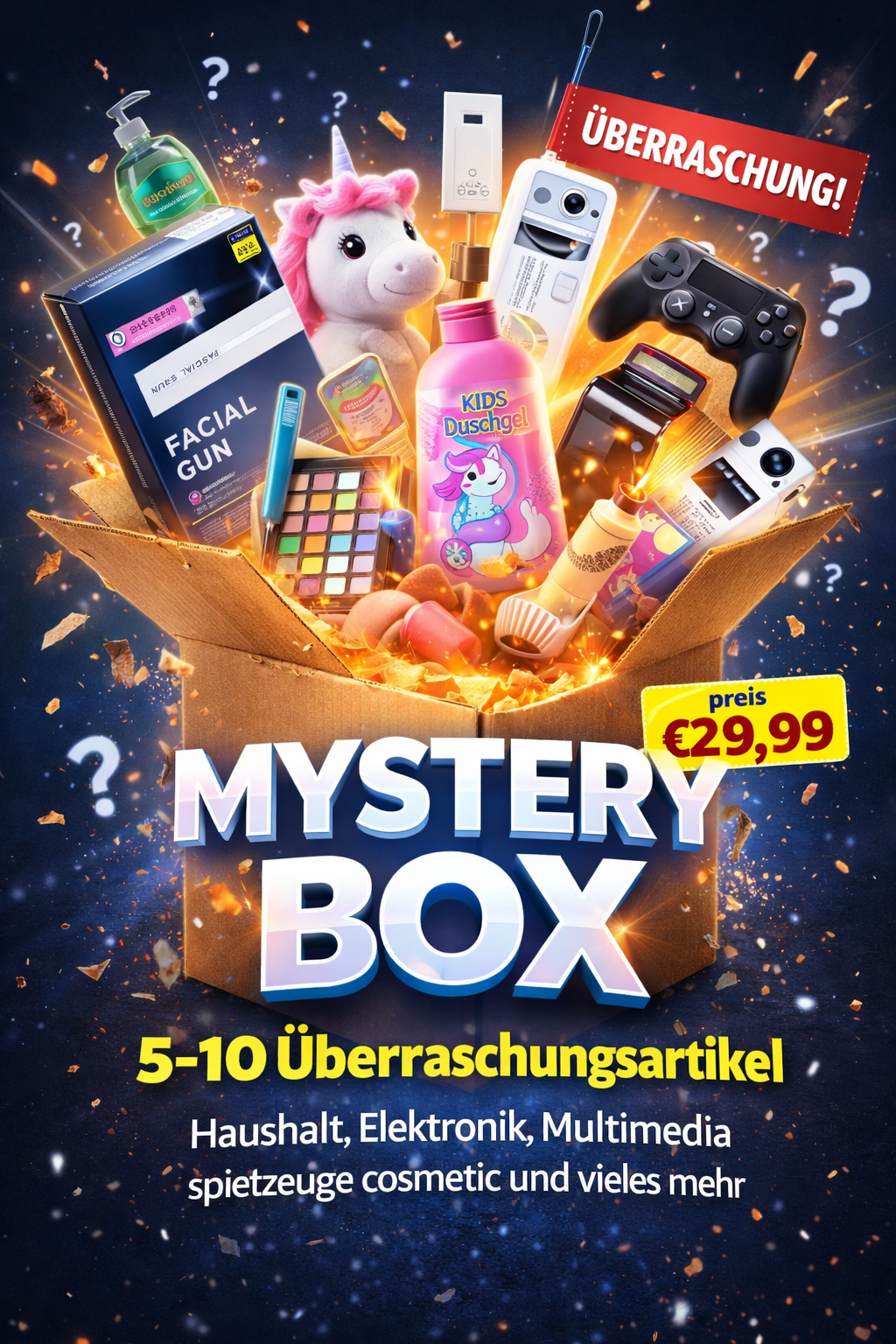 Mystery Box mit 5–10 hochwertigen Haushalt, Elektronik, Multimedia, Spielzeuge, Kosmetik und vielen weiteren Alltagsprodukten BiLi SHOP
