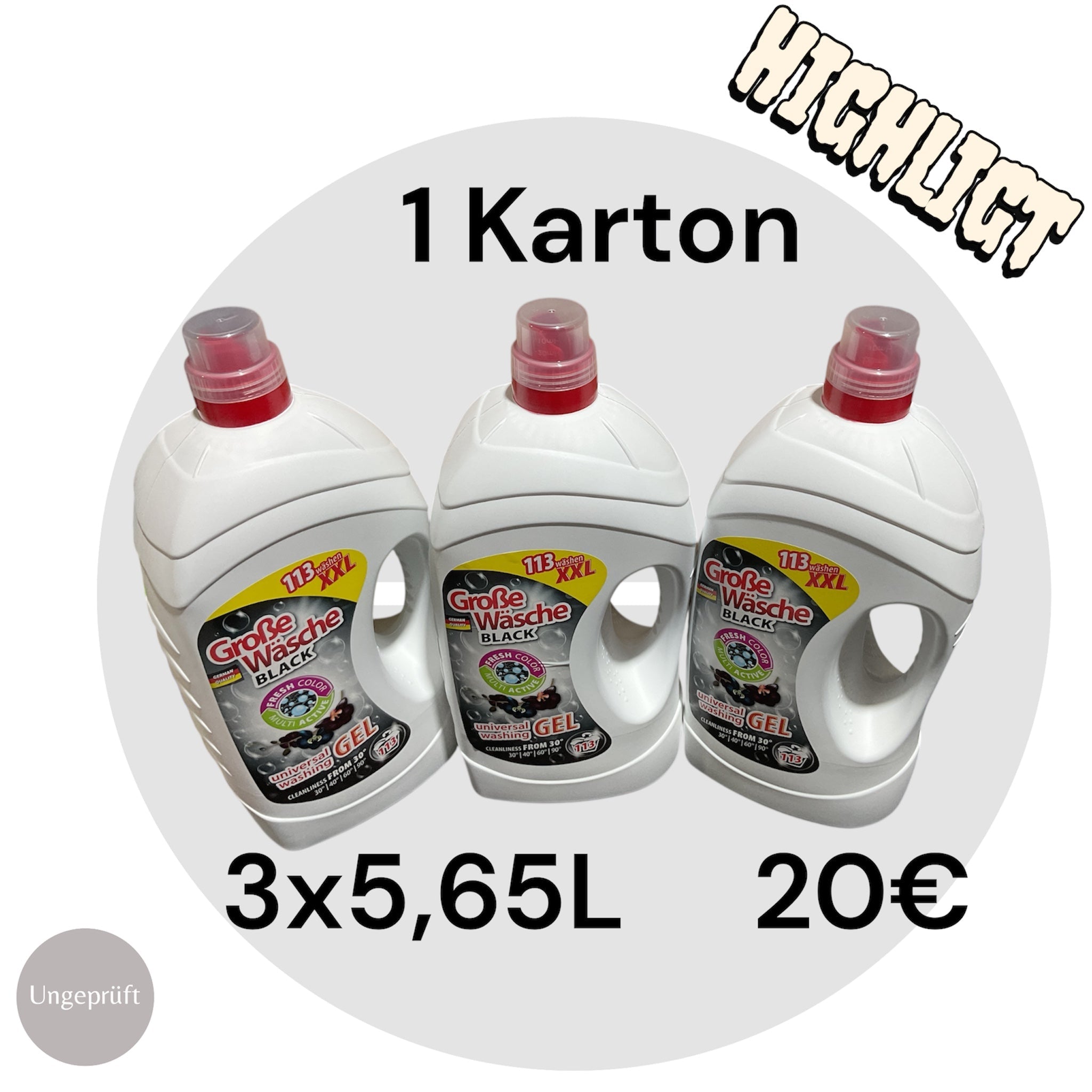 Große Wäsche Waschgel XXL – 1 Karton (3 × 5,65 L) – 20 € BiLi SHOP