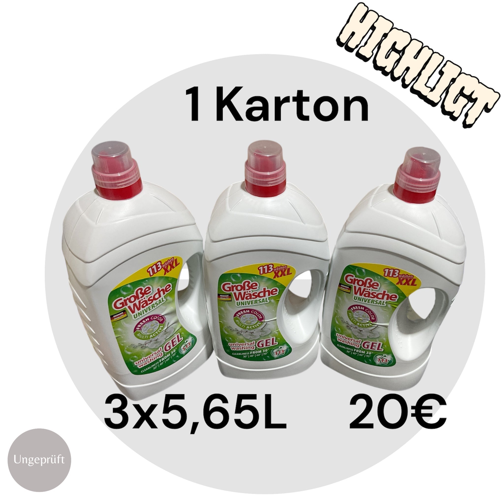 Große Wäsche Waschgel XXL – 1 Karton (3 × 5,65 L) – 20 € BiLi SHOP
