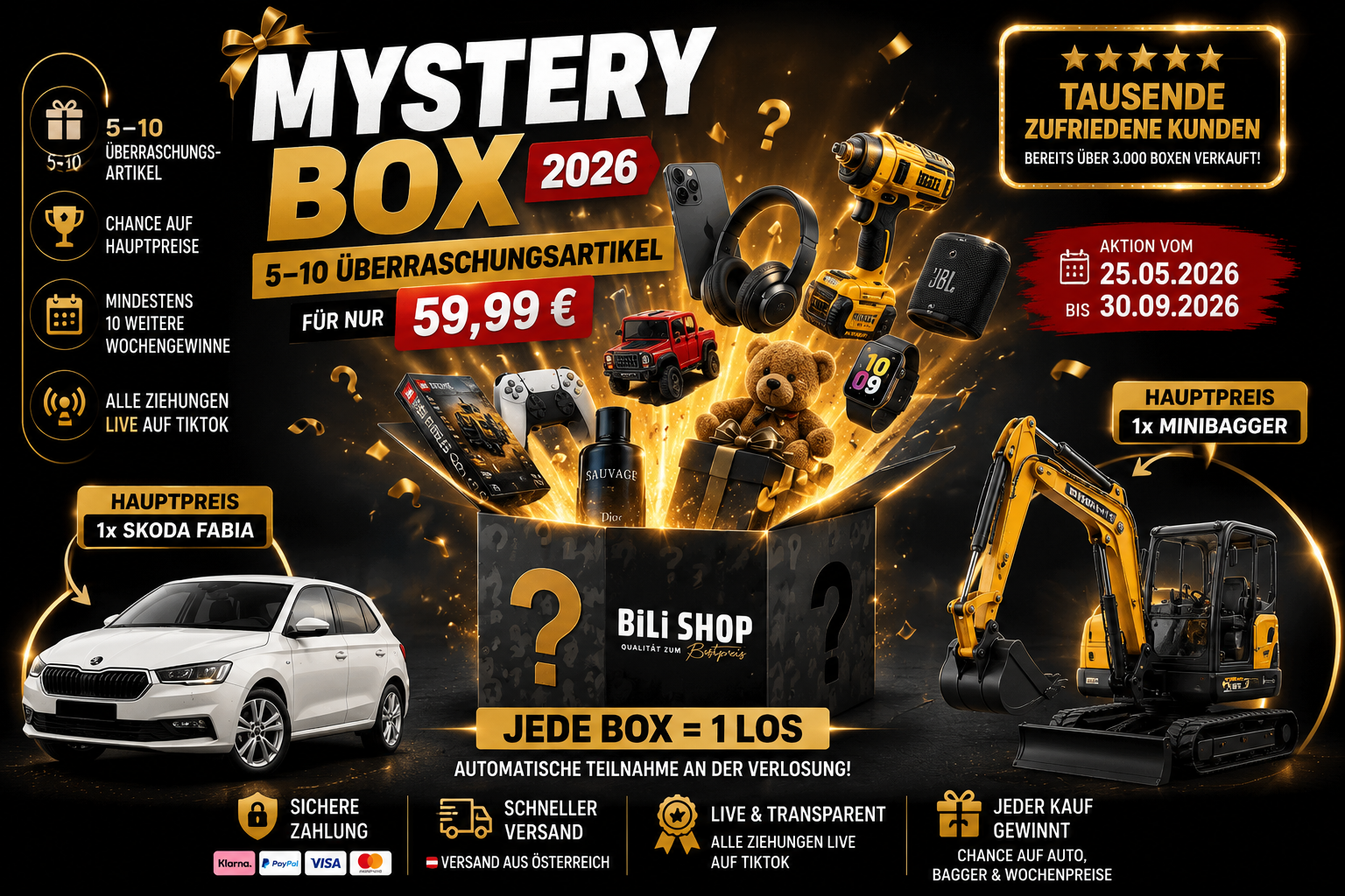 🎁 Mystery Box 2026 – 5–10 Überraschungsartikel für nur 59,99 € BiLi SHOP