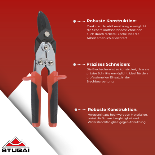Stubai - Blechschere Hebelübersetzt 260 mm - Präzise Schneidleistung, Ergonomisches Design BiLi SHOP