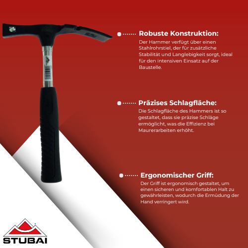 Stubai - Maurerhammer mit Stahlrohrstiel - Robuste Bauweise, Ergonomischer Griff BiLi SHOP