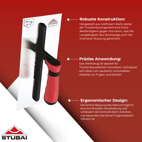 Stubai - Trockenbaufugenkelle 305x120x0,6 mm Rostfrei - Leicht Gebogen, Ergonomisches Design BiLi SHOP
