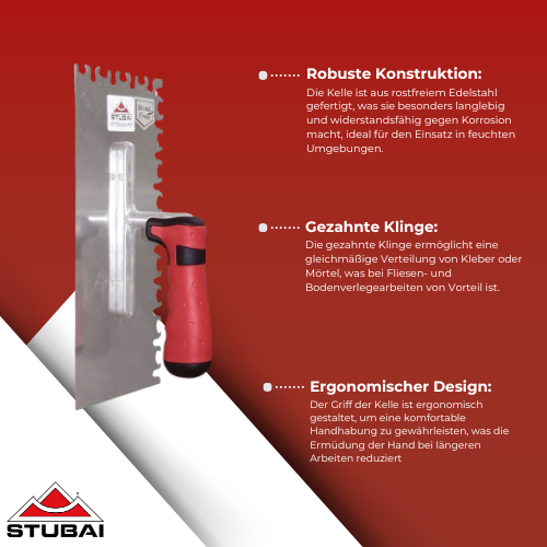 Stubai - Glättekelle Gezahnt Rostfrei HOLO TOP - Ergonomischer Griff, Präzises Arbeiten BiLi SHOP