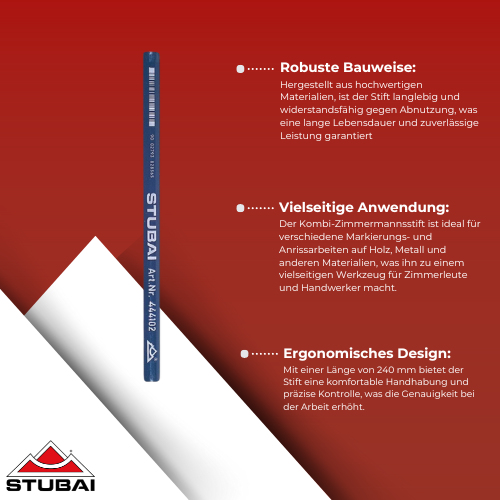 Stubai - Kombi-Zimmermannsstift 240 mm - Präzises Markierwerkzeug, Robuste Bauweise BiLi SHOP