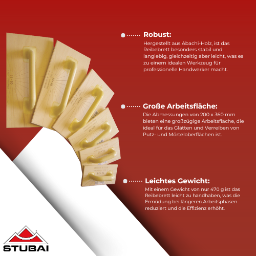 Stubai - Abachi Holzreibebrett 200 x 360 mm - Leicht und Robust, Profi-Qualität BiLi SHOP