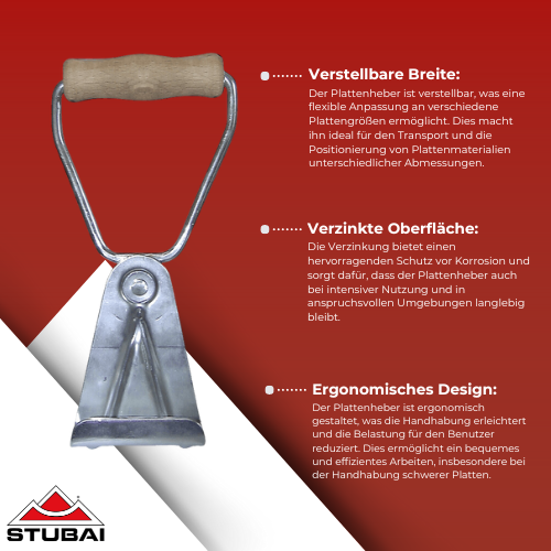Stubai - Plattenheber Verzinkt, Verstellbar - Robuste Bauweise, Flexibel für unterschiedliche Plattenstärken BiLi SHOP