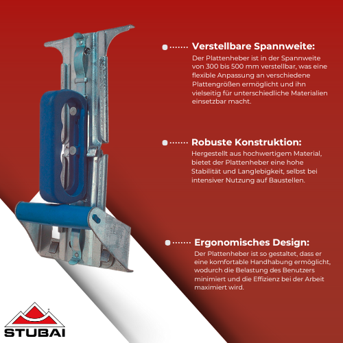 Stubai - Plattenheber Universal 300-500 mm - Verstellbar, Robust, Ideal für schwere Platten BiLi SHOP
