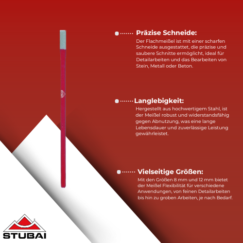 Stubai - Flachmeißel 250 x 8 mm und 250 x 12 mm - Robuste Bauweise, Präzises Arbeiten BiLi SHOP