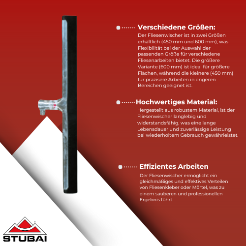 Stubai - Fliesenwischer 450 mm und 600 mm - Präzise und Effiziente Reinigung für Fliesenflächen BiLi SHOP