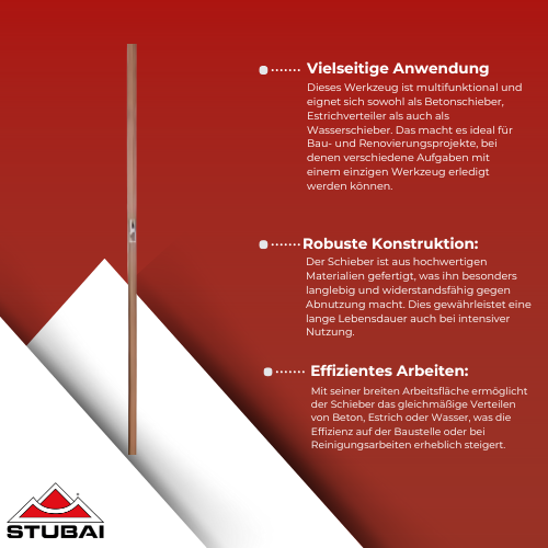 Stubai - Betonschieber/Estrichverteiler 600 mm - Robuster Wasserschieber und Fliesenwischer, Profi-Qualität BiLi SHOP