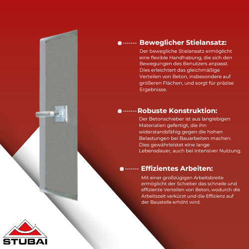 Stubai - Betonschieber 980 x 300 mm mit Beweglichem Stielansatz - Robustes Werkzeug für Große Flächen BiLi SHOP
