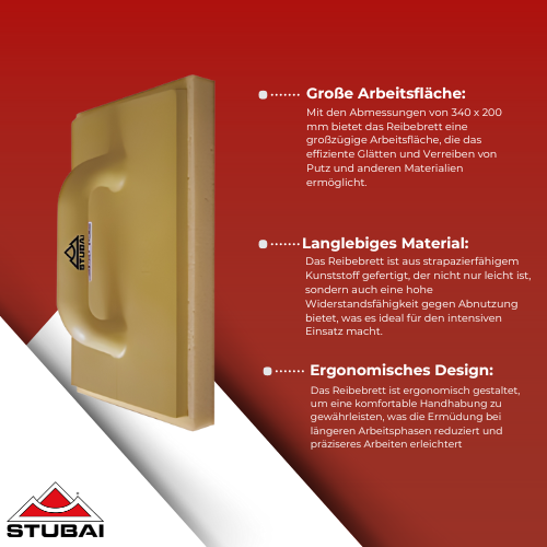 Stubai - Profi Kunststoff Reibebrett 340 x 200 mm - Leicht, Langlebig, Ideal für Fliesen- und Putzarbeiten BiLi SHOP