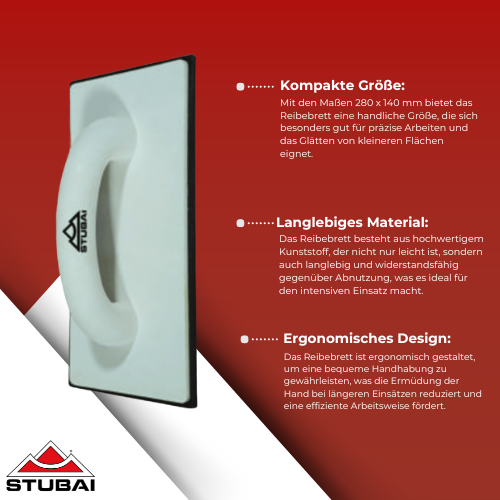 Stubai - Profi Kunststoff Reibebrett 280 x 140 mm - Leicht und Robust für Präzise Arbeiten BiLi SHOP