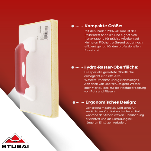 Stubai - 2K Reibebrett Hydro 280 x 140 mm - Ergonomisches Design, Gelb Gerastert für Effizientes Arbeiten BiLi SHOP