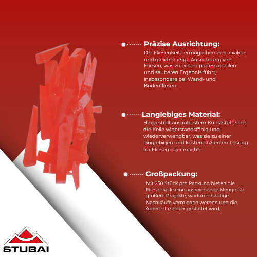 Stubai - Fliesenkeile Kunststoff 5 x 31 x 7 mm, 250 Stück - Präzise Ausrichtung für Fliesenverlegung BiLi SHOP