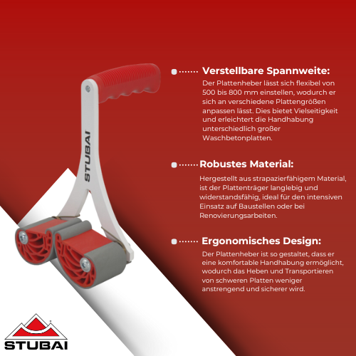 Stubai - Plattenträger Tragfix Nr. 441608, 0-55 mm - Robustes Werkzeug für sicheres Transportieren von Platten BiLi SHOP