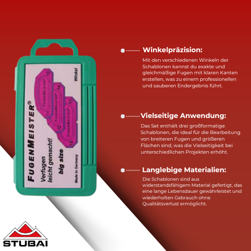 Stubai - Fugenmeister Schablonen Big Size Winkel 450, 3-tlg. Set - Perfekte Fugen für große Flächen BiLi SHOP