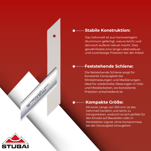 Stubai - Gehrmaß aus Aluminium Feststehend 300 mm - Robustes Werkzeug für Präzise Messungen BiLi SHOP