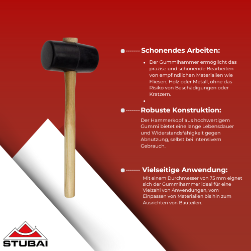Stubai - Gummihammer 75 mm oder 90 mm - Schonender Schlaghammer für präzise Arbeiten BiLi SHOP