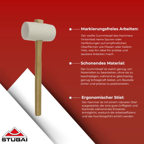 Gummihammer mit Stiel, Weiß 65 mm - Schonender Hammer für empfindliche Oberflächen BiLi SHOP