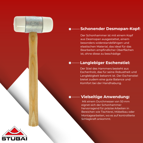 Stubai - Schonhammer Desmopan 50 mm mit Eschenstiel - Robuster Schonhammer für Präzisionsarbeiten BiLi SHOP