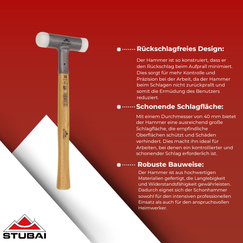 Stubai - Rückschlagfreier Schonhammer 40 mm - Präzise und Kraftvolle Schläge, Schonende Anwendung BiLi SHOP
