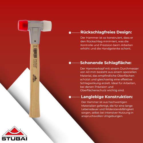 Stubai - Baseplex Schonhammer 40 mm - Ergonomischer Hammer für Präzise und Schonende Anwendungen BiLi SHOP