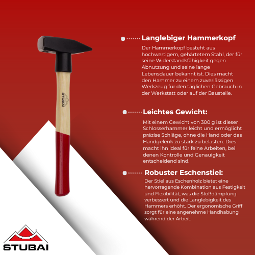 Stubai - Schlosserhammer 300 g mit Eschenstiel - Präzises Werkzeug für vielseitige Anwendungen BiLi SHOP