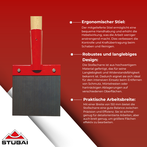 Stubai - Stoßscharre 150 mm mit Stiel, Ohne Strebe - Robustes Werkzeug für Boden- und Erdarbeiten BiLi SHOP