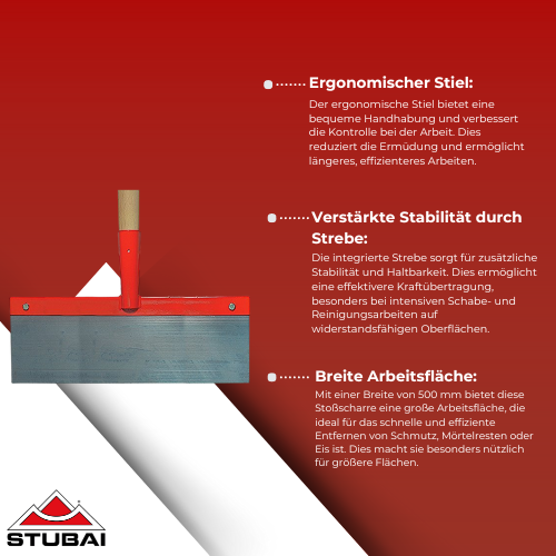 Stubai - Stoßscharre 500 mm mit Stiel und Strebe - Robustes Werkzeug für schwere Erd- und Reinigungsarbeiten BiLi SHOP