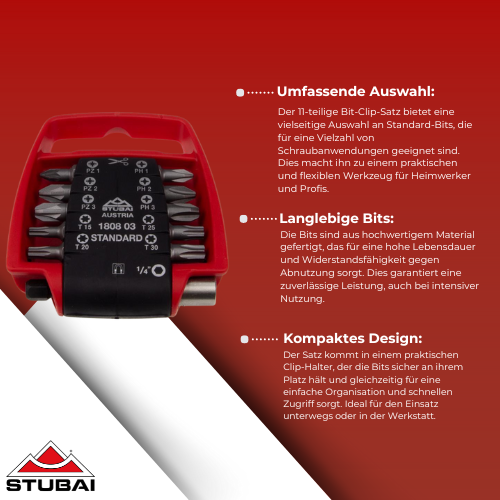 Stubai - Bit-Clip-Satz Standard 3, 11-teilig - Hochwertige Bits für vielseitige Anwendungen BiLi SHOP