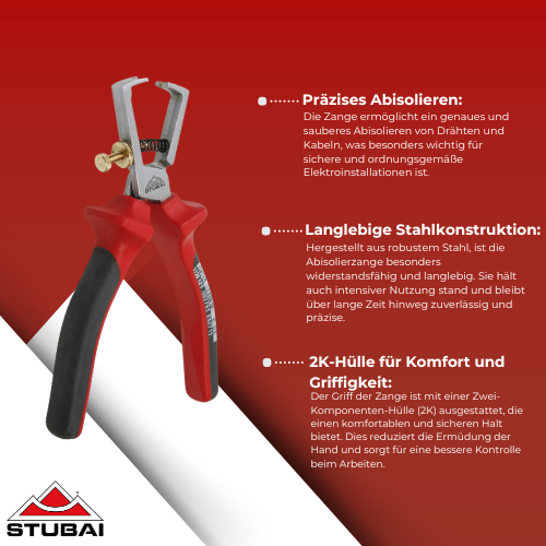 Stubai - Abisolierzange aus Stahl mit 2K-Hülle - Präzises und Sicheres Abisolieren BiLi SHOP