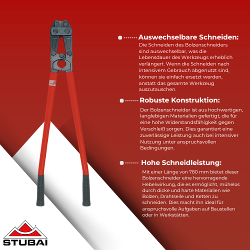Stubai - Bolzenschneider 780 mm mit auswechselbaren Schneiden - Kraftvolles Werkzeug für vielseitige Anwendungen BiLi SHOP