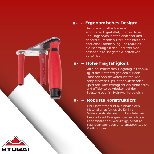 Stubai - Strebenplattenträger für Platten bis 30 kg - Robuste Tragehilfe für sichere Handhabung BiLi SHOP