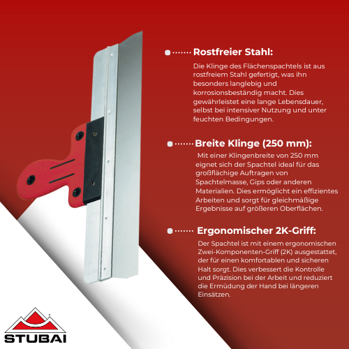 Stubai - Flächenspachtel Rostfrei 2K, 250 mm - Ergonomisches Werkzeug für präzises Spachteln BiLi SHOP