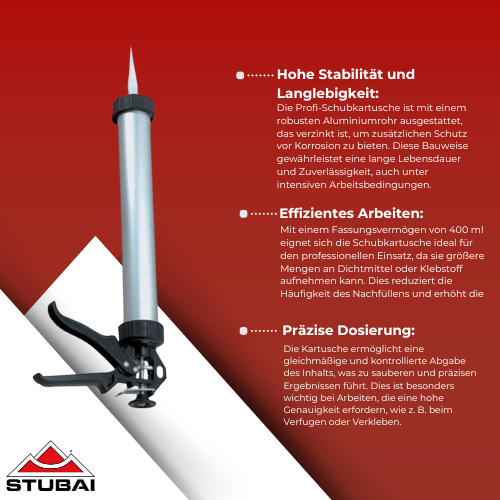 Stubai - Profi Schub-Kartuschenpresse mit Alu-Rohr, Verzinkt, 400 ml - Hochwertige Kartuschenpresse für präzises Arbeiten BiLi SHOP