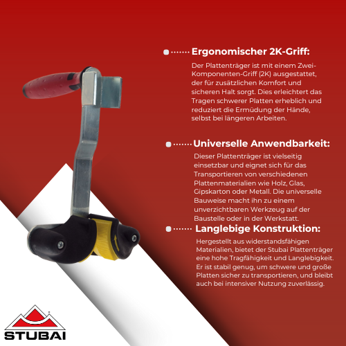Stubai - Plattenträger Universal 2K - Ergonomisches Tragewerkzeug für schwere Platten BiLi SHOP