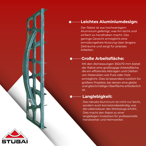 Stubai - Alu-Rabot 350 x 70 mm - Leichtes und robustes Werkzeug für präzises Glätten BiLi SHOP