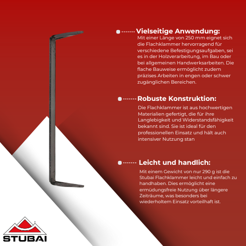 Stubai - Flachklammer 250 mm oder 300 mm - Robustes Werkzeug für vielseitige Befestigungsarbeiten BiLi SHOP