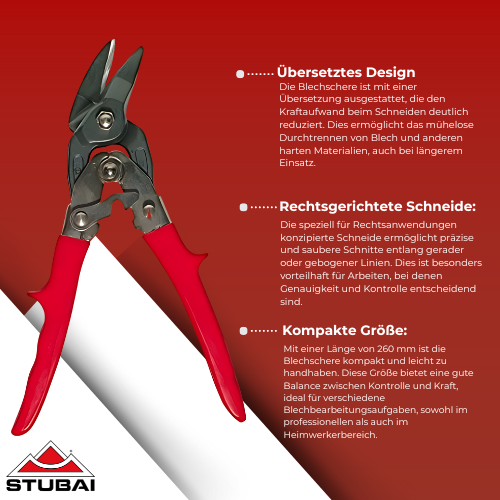 Stubai - Blechschere Kombi-Übersetzt Rechts, 260 mm - Präzises Schneidwerkzeug für Blechbearbeitung BiLi SHOP