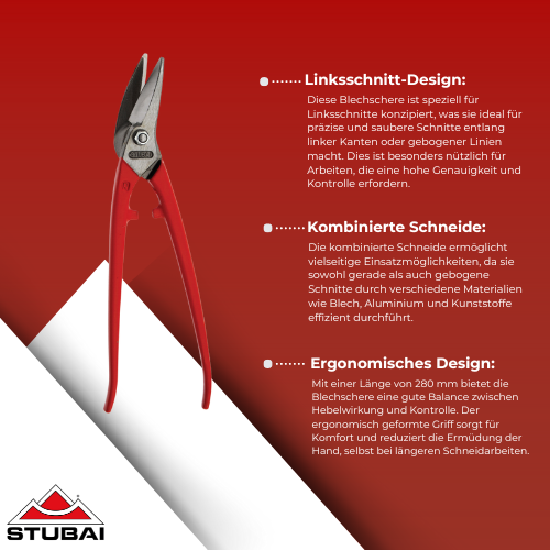 Stubai - Blechschere Kombiniert Links, 280 mm - Präzises Werkzeug für Linksschnitte in der Blechbearbeitung BiLi SHOP