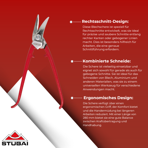 Stubai - Blechschere Kombiniert Rechts, 280 mm - Präzises Werkzeug für Rechtsschnitte in der Blechbearbeitung BiLi SHOP