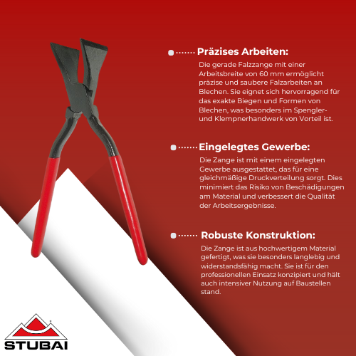 Stubai - Falzzange Gerade mit Eingelegtem Gewerbe 60 mm - Präzises Werkzeug für Blechbearbeitung BiLi SHOP