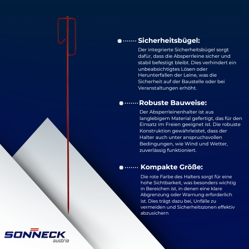Sonneck - Absperrleinenhalter mit Sicherheitsbügel, Rot - Robuster Halter für Absperrungen BiLi SHOP