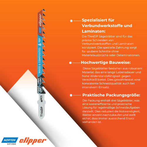 Norton Clipper - T144DP Säbelsägeblätter für Verbundstoffe & Laminat (Packung mit 3) BiLi SHOP