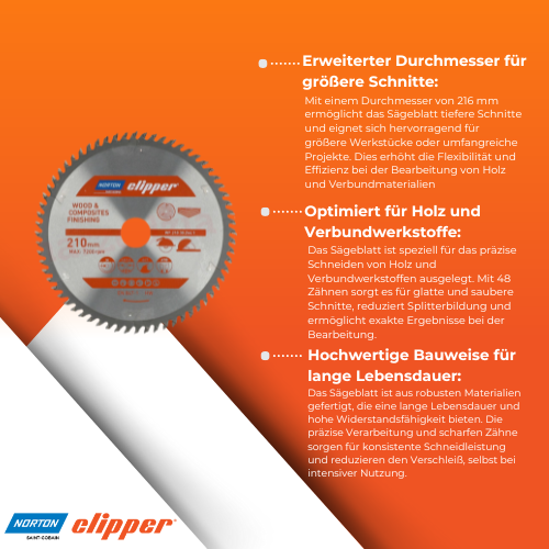 Norton Clipper - Sägeblatt Holz & Komposit Ø216 x 30 mm x 48 Zähne BiLi SHOP