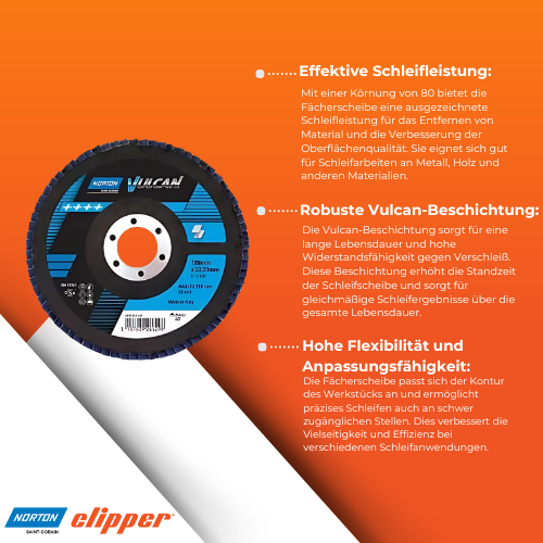 Norton Clipper - Fächerscheibe 125x22mm R842-80 Vulcan BiLi SHOP