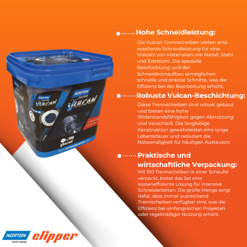 Norton Clipper - Vulcan Trennscheiben 125x10x22.23mm - 100 Stück Eimer BiLi SHOP