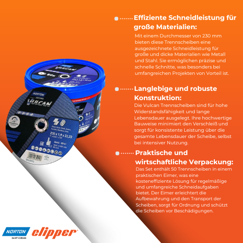 Norton Clipper - Vulcan Trennscheiben 230x19x22.23mm, 50 Stück BiLi SHOP